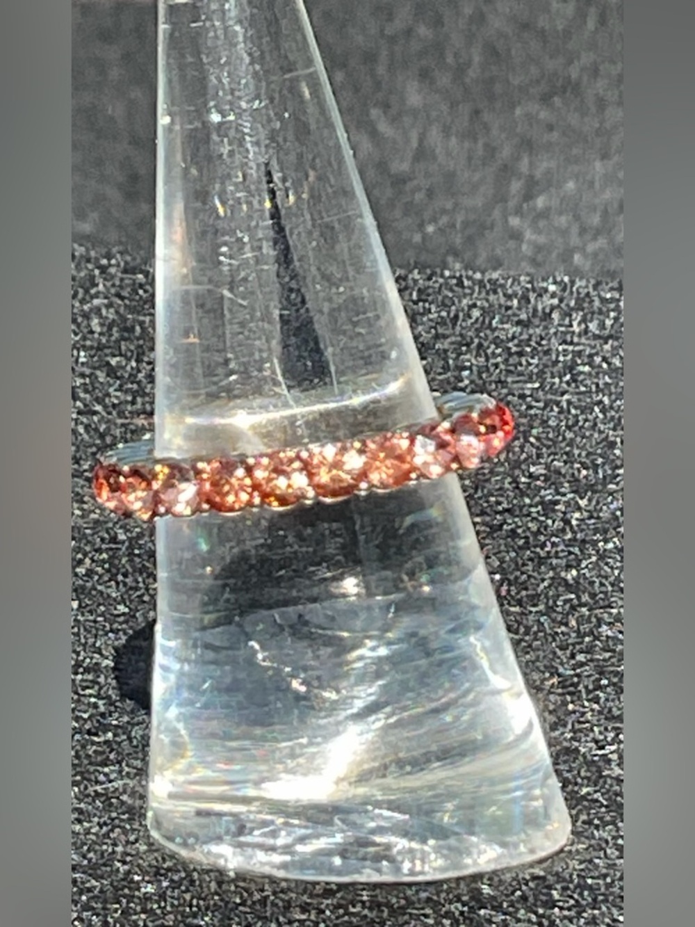Luxe Blush Pink Crystal Double Row Eternity Two Bands Gold Tone Ring Size 7 - Picture 4 of 8
